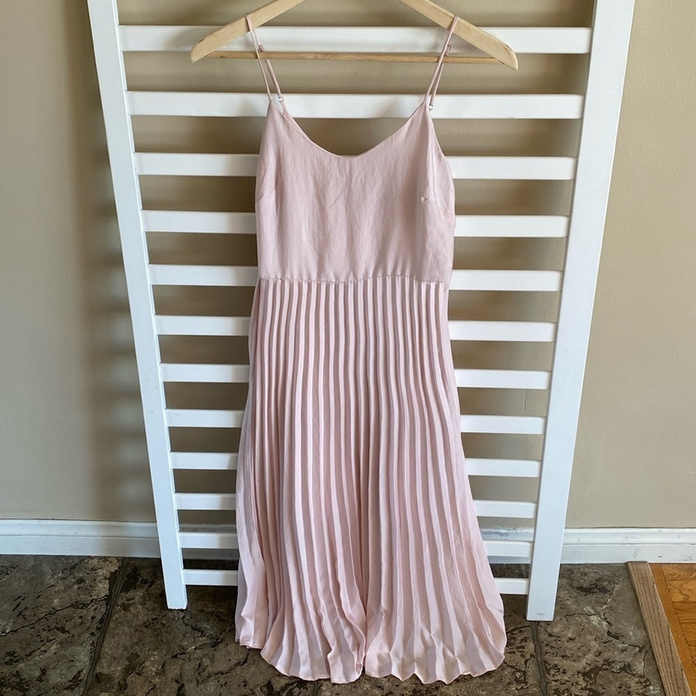 Rachel Roy Soft Pink Satin Accordion-Pleated Cami Midi Dress Size XS